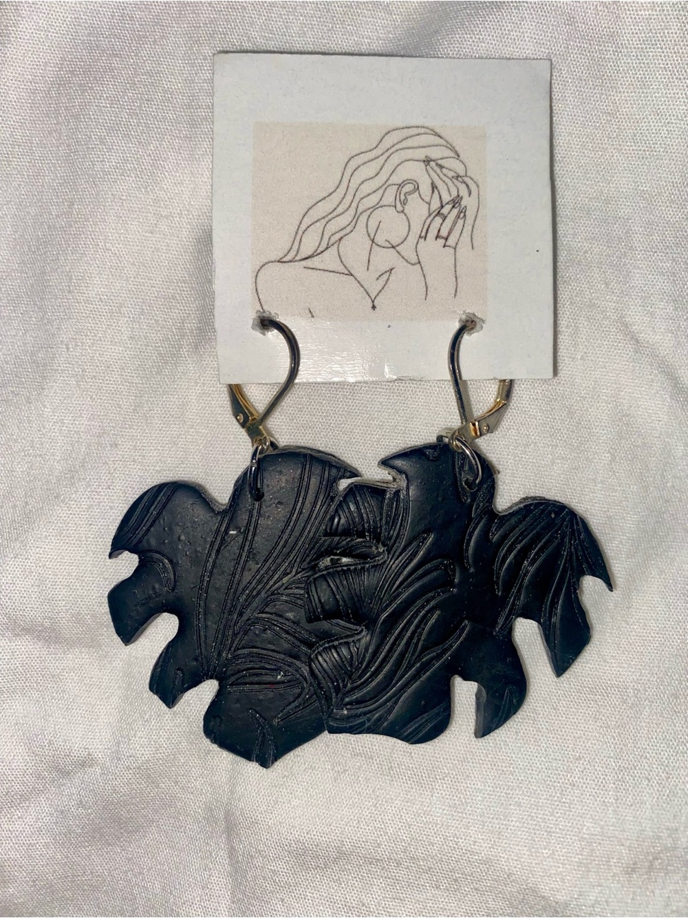 NWT Black Monstera Leaf Statement Dangle Earrings